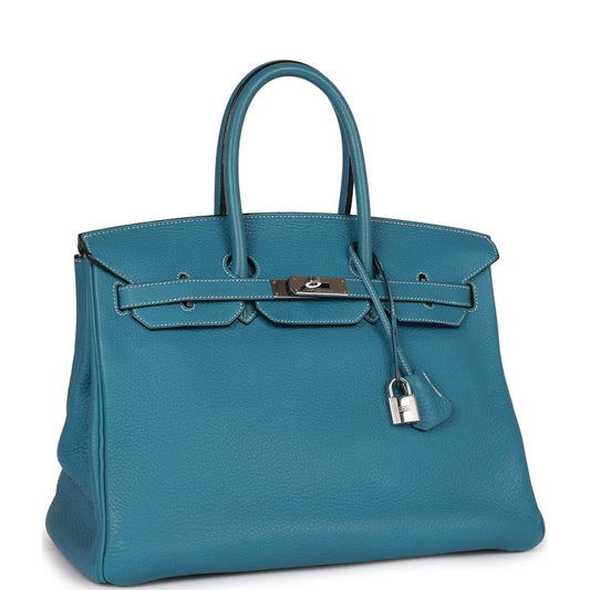 Top Quality Luxury Hermes Birkin 35 Bleu Jean Togo Palladium Hardware
