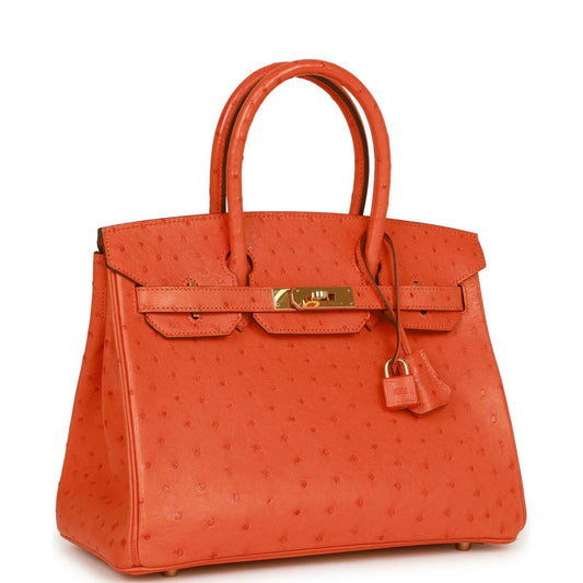 Top Quality Luxury Hermes Birkin 30 Tangerine Ostrich Gold Hardware