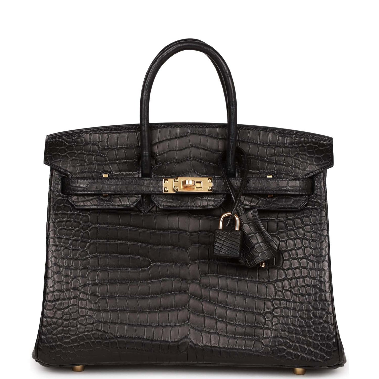 Luxury Hermes Birkin 25 Black Matte Porosus Crocodile Gold Hardware