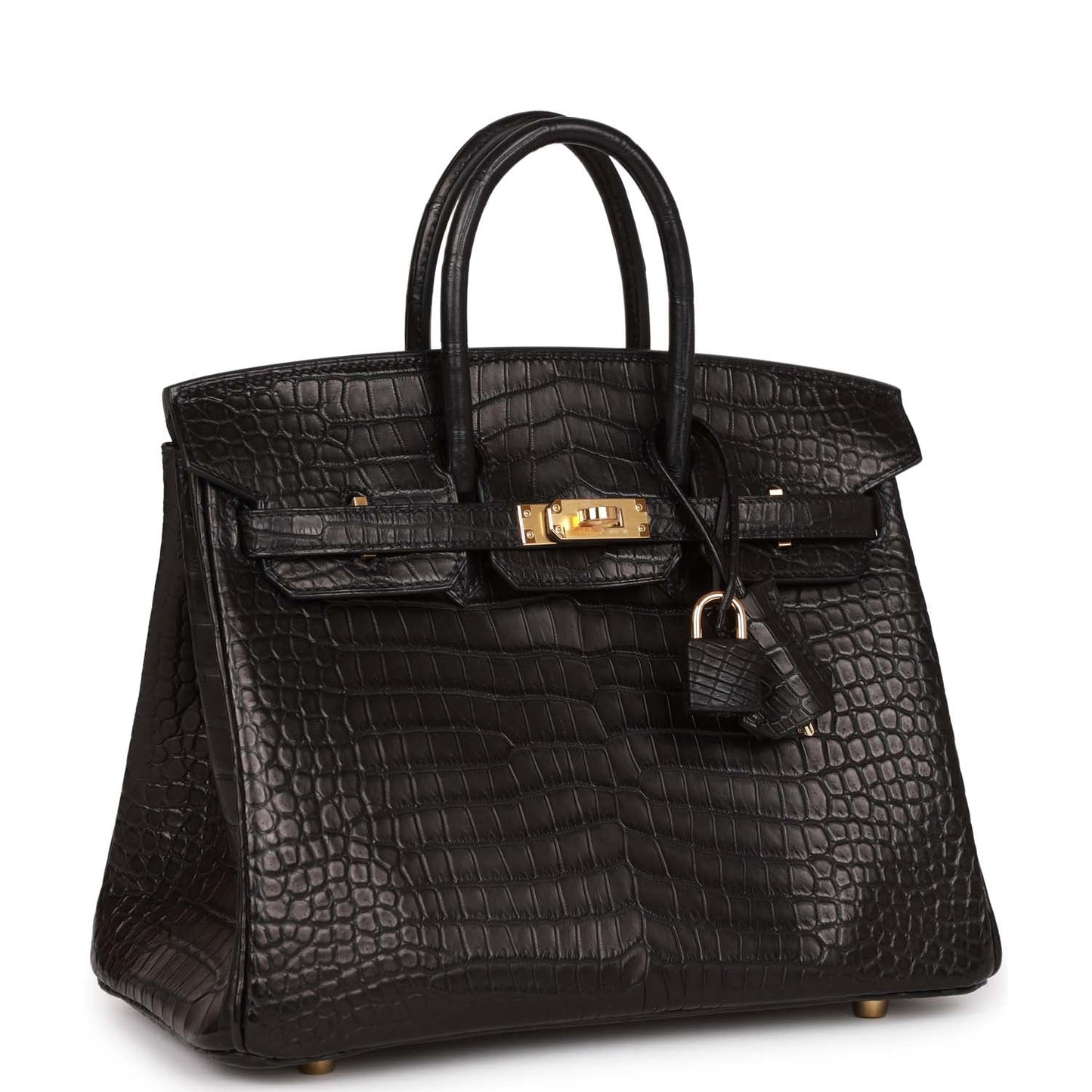 Luxury Hermes Birkin 25 Black Matte Porosus Crocodile Gold Hardware