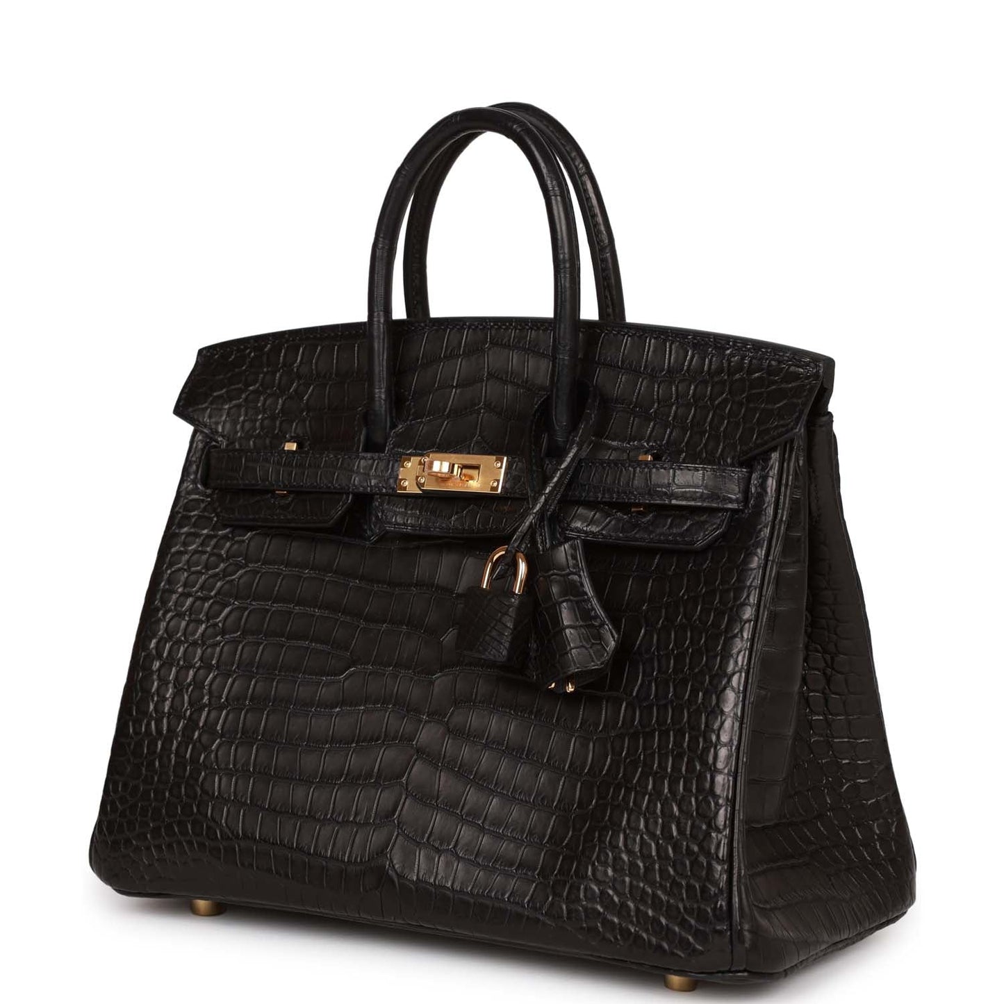 Luxury Hermes Birkin 25 Black Matte Porosus Crocodile Gold Hardware