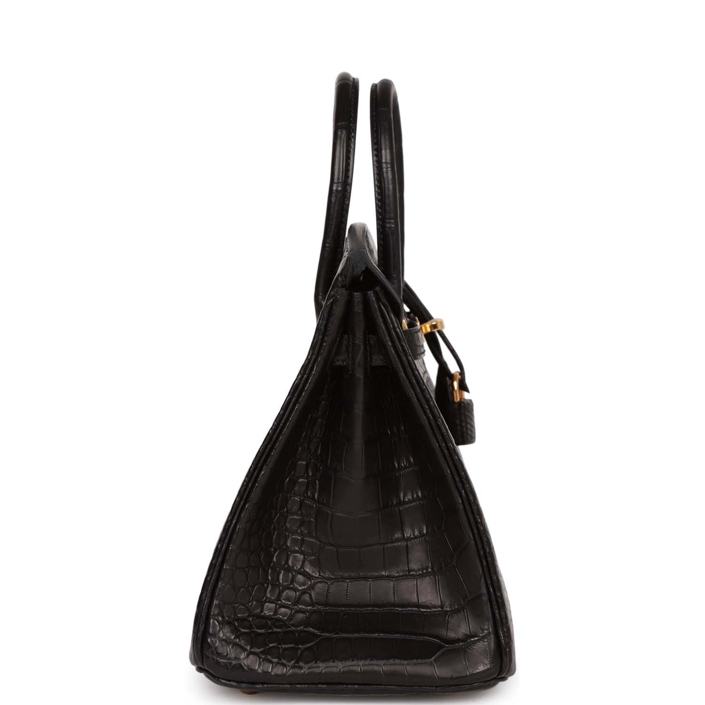 Luxury Hermes Birkin 25 Black Matte Porosus Crocodile Gold Hardware