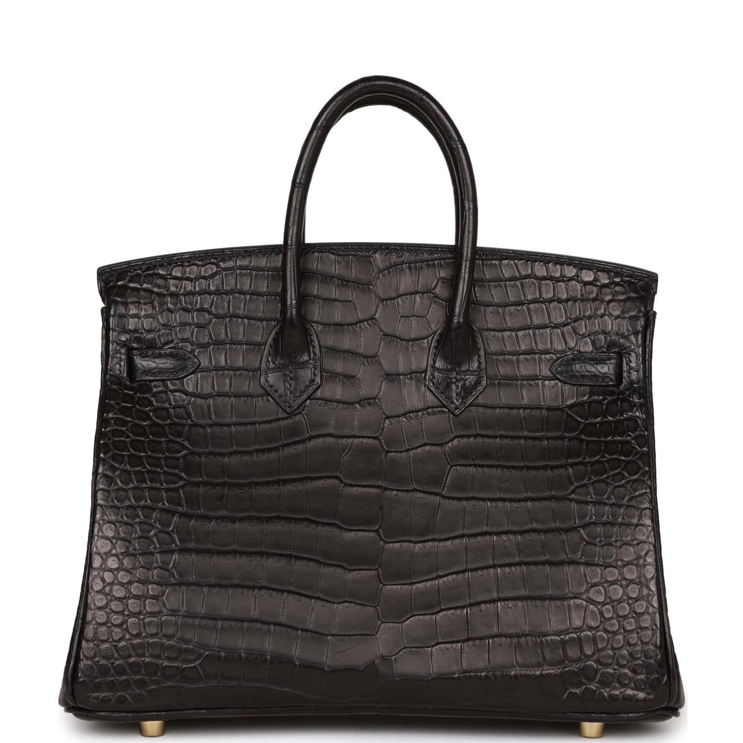 Luxury Hermes Birkin 25 Black Matte Porosus Crocodile Gold Hardware