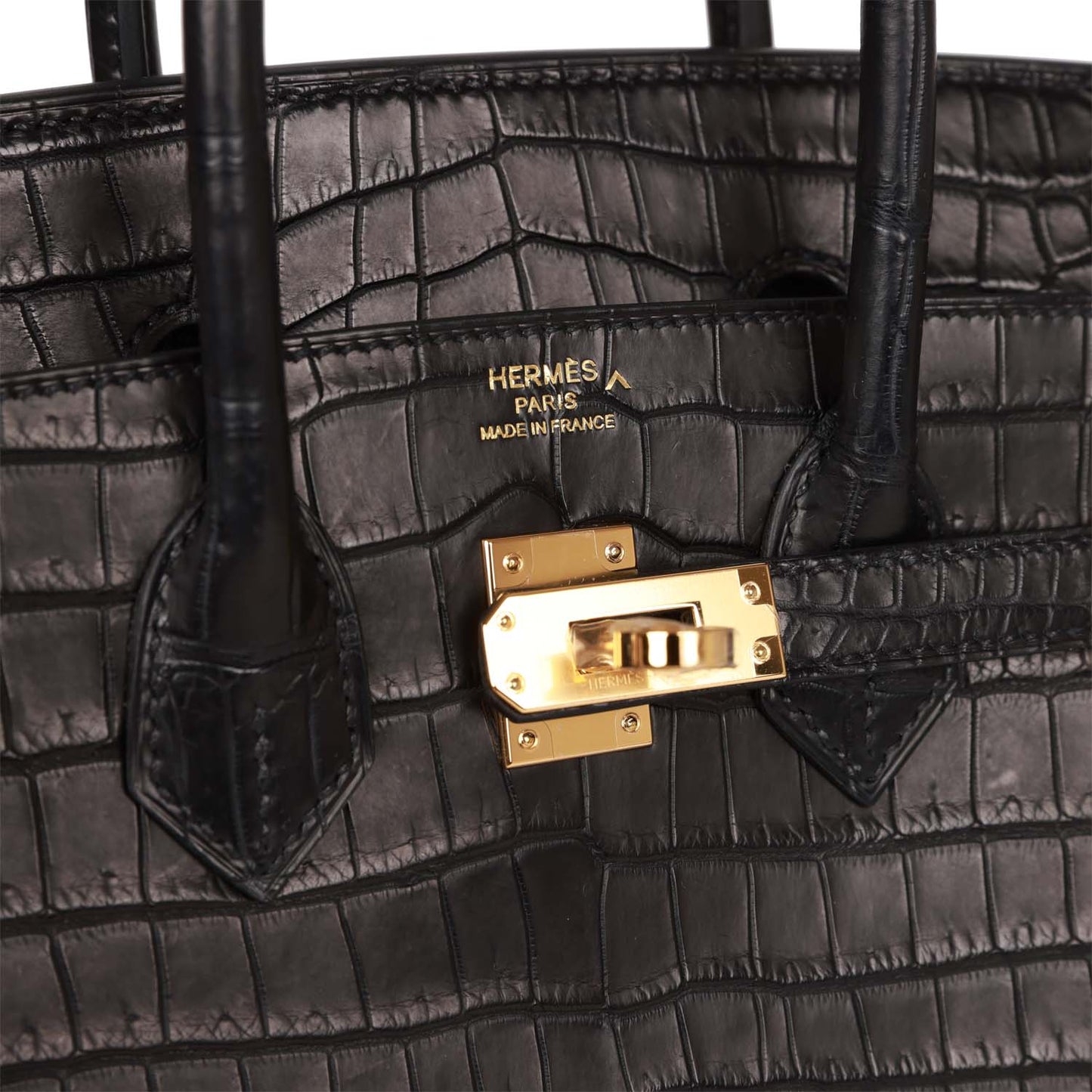 Luxury Hermes Birkin 25 Black Matte Porosus Crocodile Gold Hardware