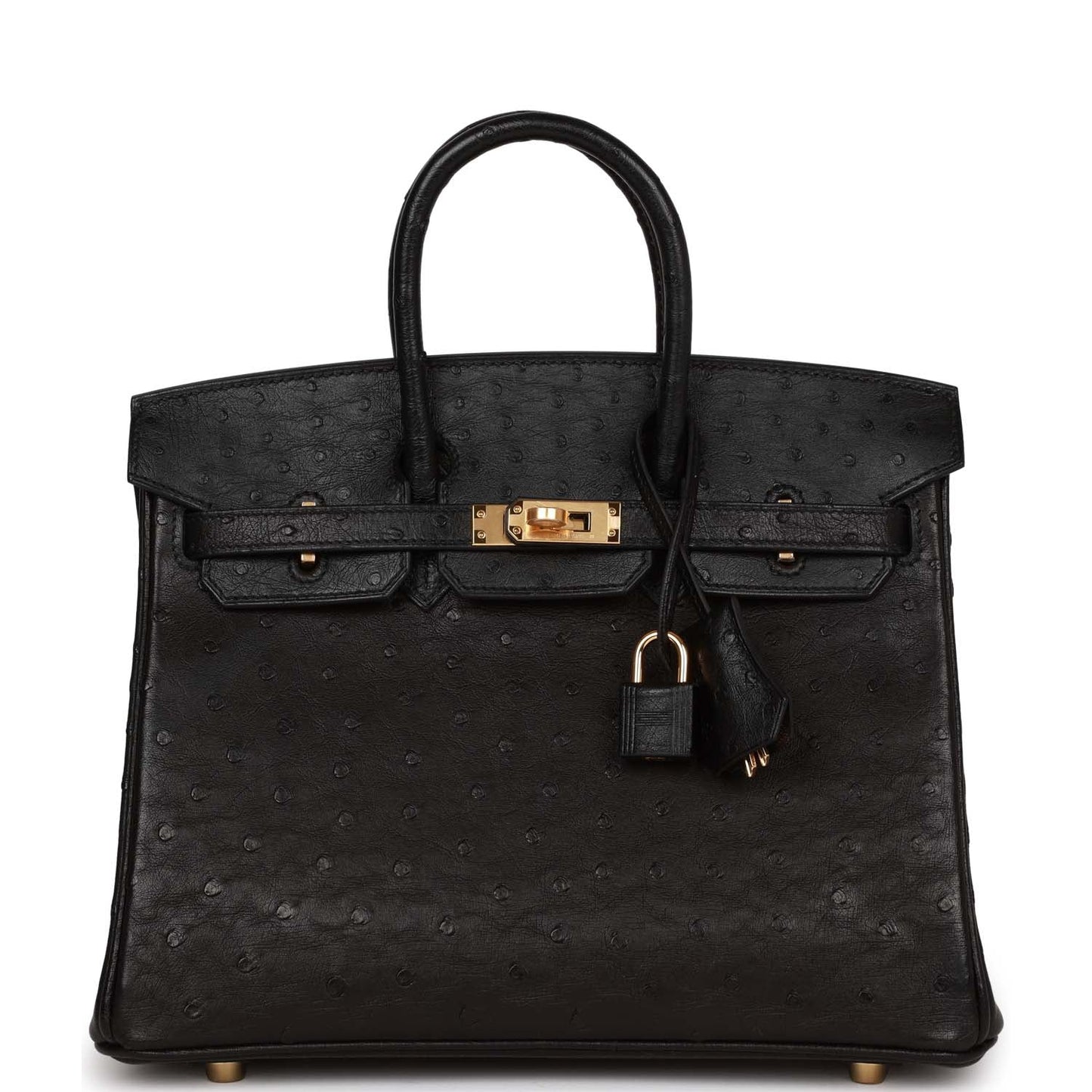 Luxury Hermes Birkin 25 Black Ostrich Gold Hardware