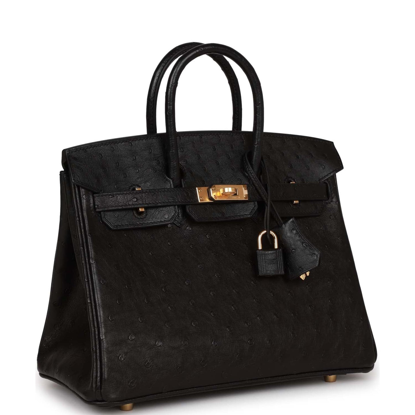 Luxury Hermes Birkin 25 Black Ostrich Gold Hardware