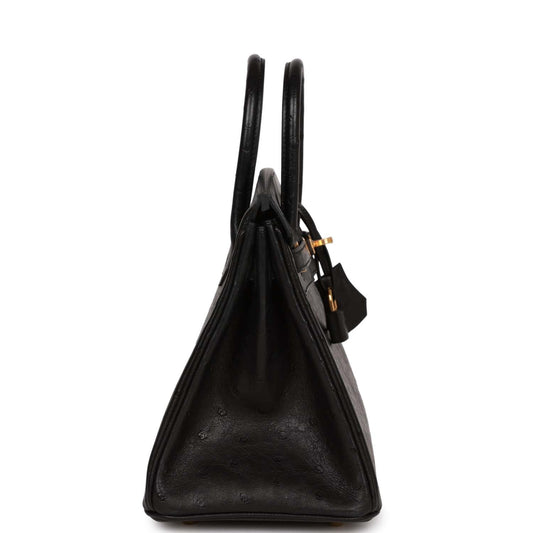 Luxury Hermes Birkin 25 Black Ostrich Gold Hardware