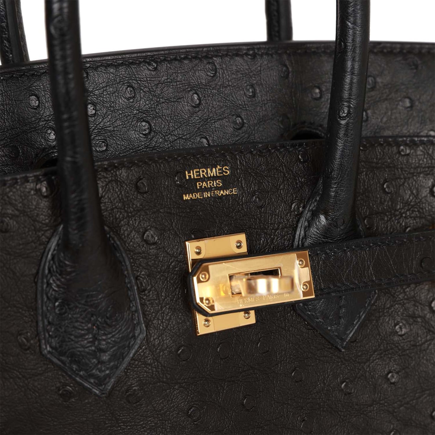 Luxury Hermes Birkin 25 Black Ostrich Gold Hardware