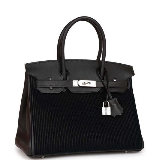 Luxury Hermes Birkin 30 Cote-a-Cote Tuffetage and Black Swift Palladium Hardware