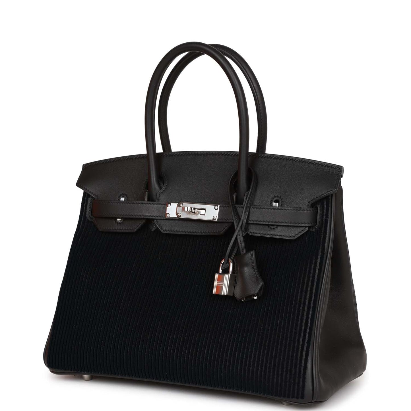 Luxury Hermes Birkin 30 Cote-a-Cote Tuffetage and Black Swift Palladium Hardware