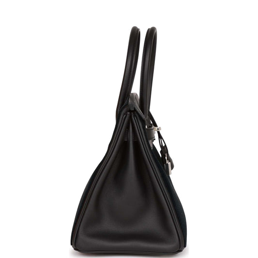 Luxury Hermes Birkin 30 Cote-a-Cote Tuffetage and Black Swift Palladium Hardware