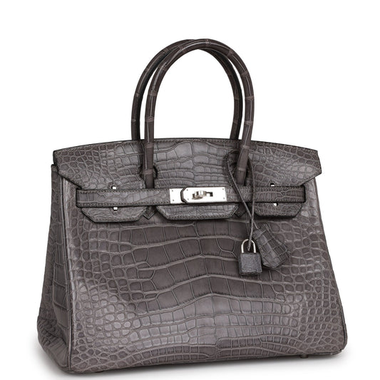 Top Quality Luxury Hermes Birkin 30 Gris Paris Matte Alligator Palladium Hardware