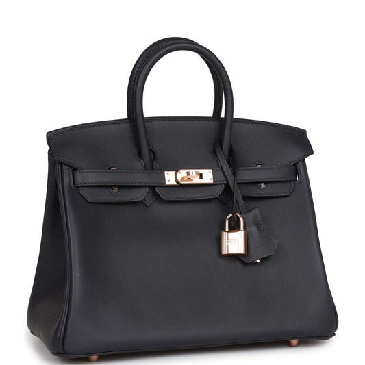 Luxury Hermes Birkin 25 Caban Swift Rose Gold Hardware