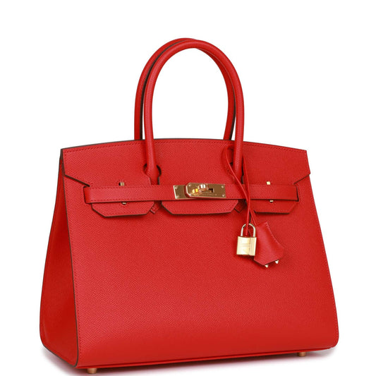 Luxury Hermes Birkin Sellier 30 Rouge Casaque Epsom Gold Hardware