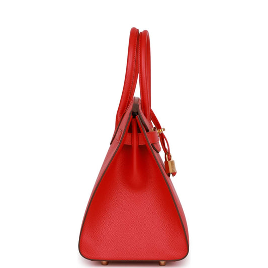 Luxury Hermes Birkin Sellier 30 Rouge Casaque Epsom Gold Hardware