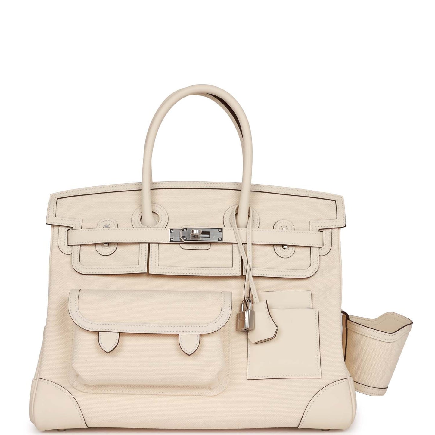 Luxury Hermes Birkin Cargo 35 Nata Toile and Swift Palladium Hardware