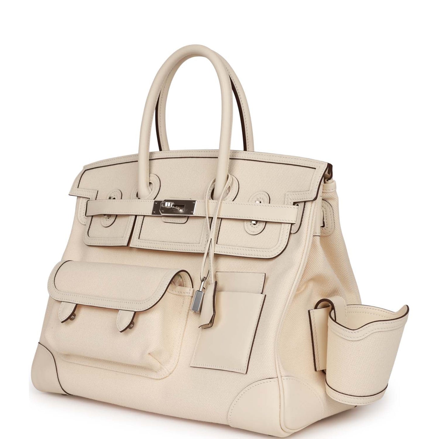 Luxury Hermes Birkin Cargo 35 Nata Toile and Swift Palladium Hardware