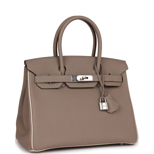 Top Quality Luxury Hermes Special Order (HSS) Birkin 30 Gris Tourterelle and Craie Togo Palladium Hardware