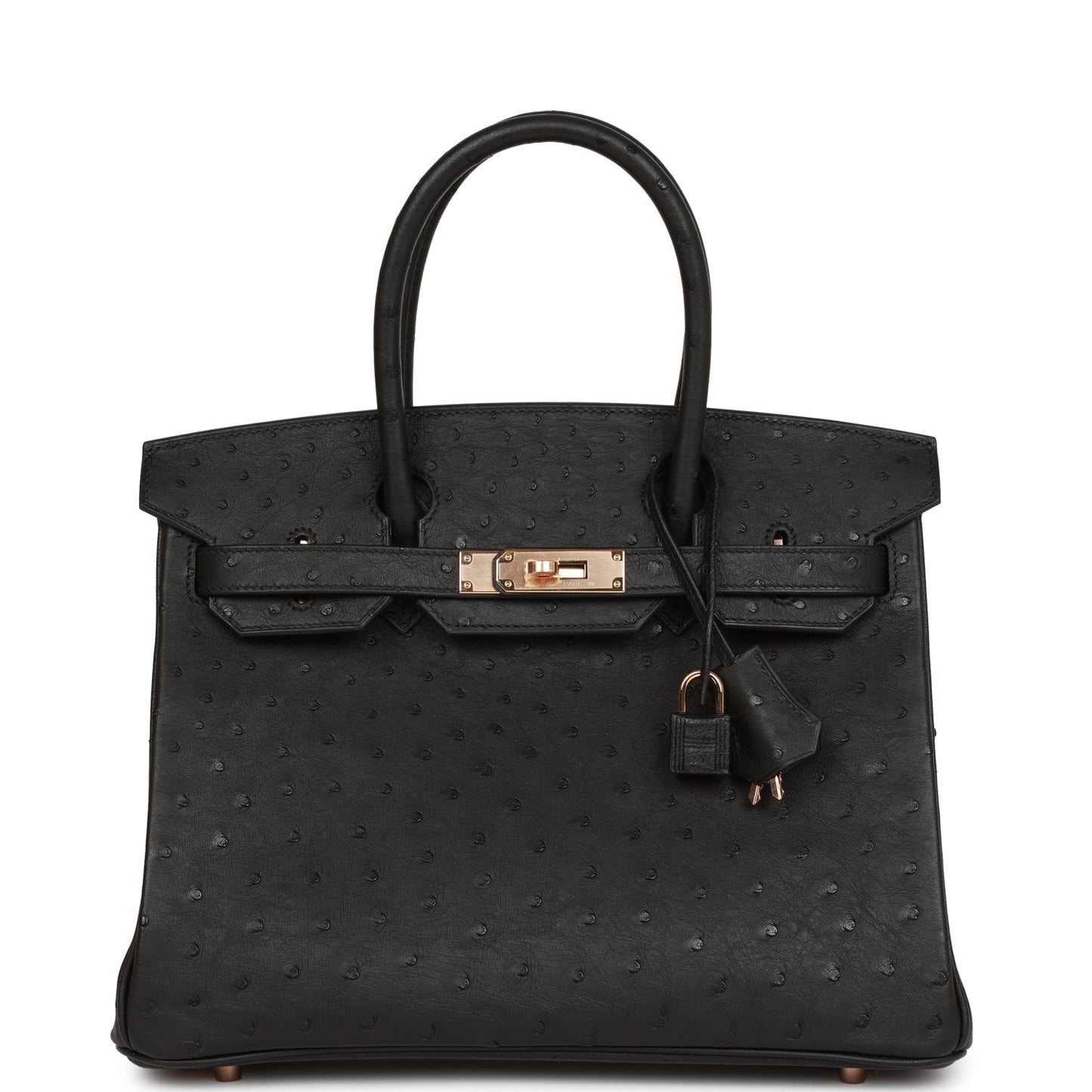 Luxury Hermes Birkin 30 Black Ostrich Rose Gold Hardware