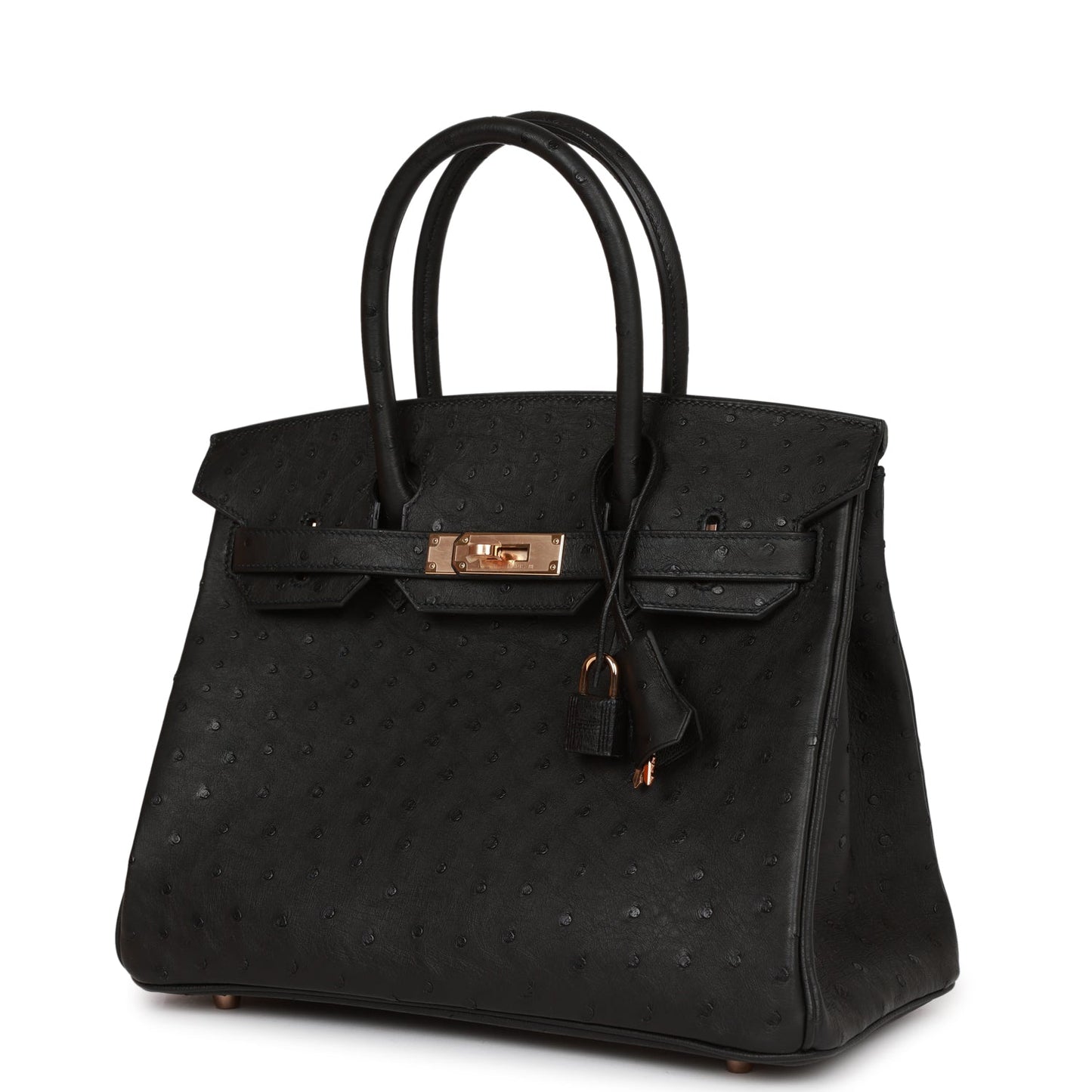 Luxury Hermes Birkin 30 Black Ostrich Rose Gold Hardware