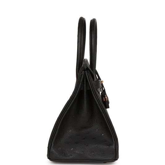 Luxury Hermes Birkin 30 Black Ostrich Rose Gold Hardware