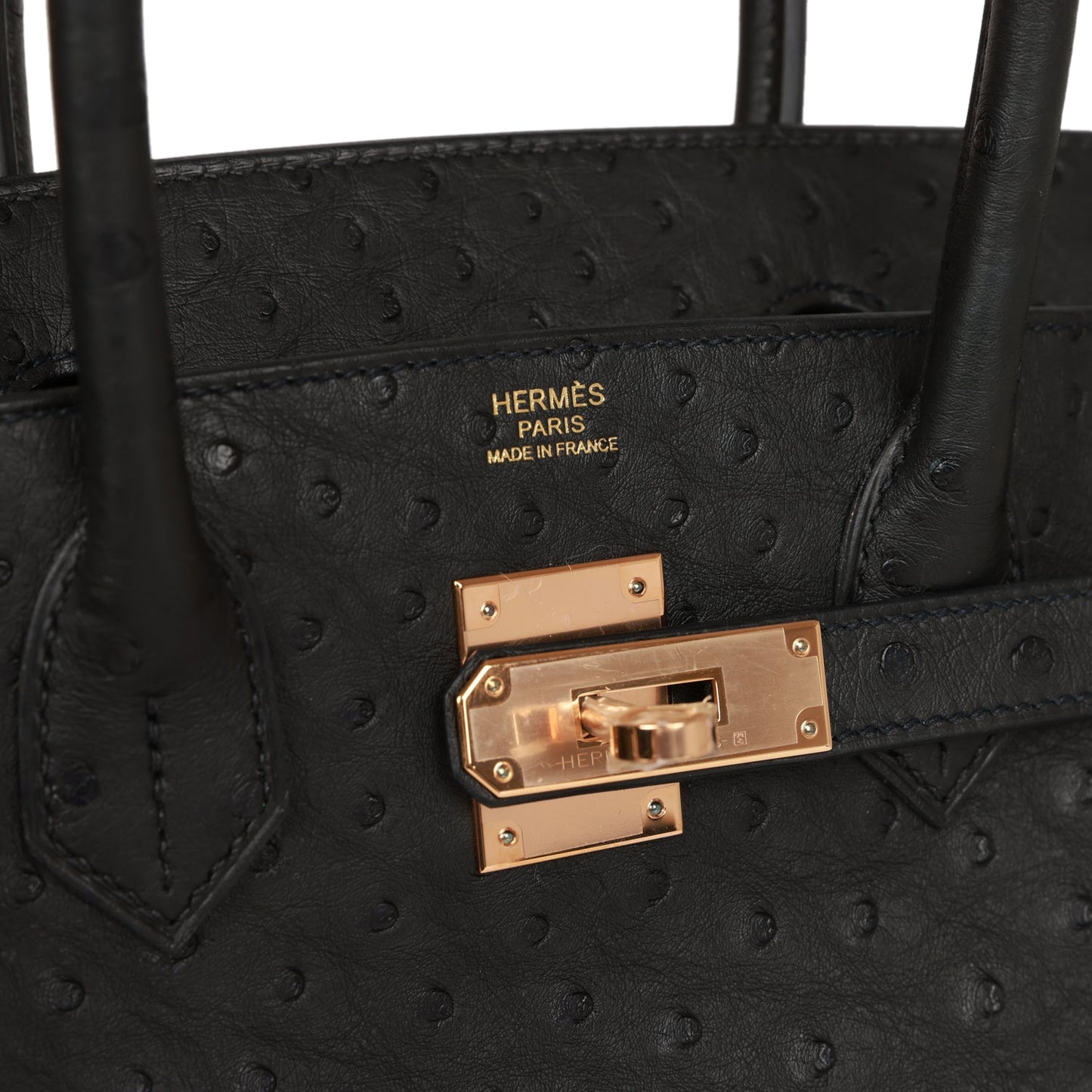 Luxury Hermes Birkin 30 Black Ostrich Rose Gold Hardware
