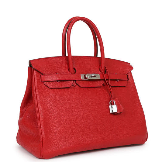 Top Quality Luxury Hermes Birkin 35 Rouge Casaque Clemence Palladium Hardware