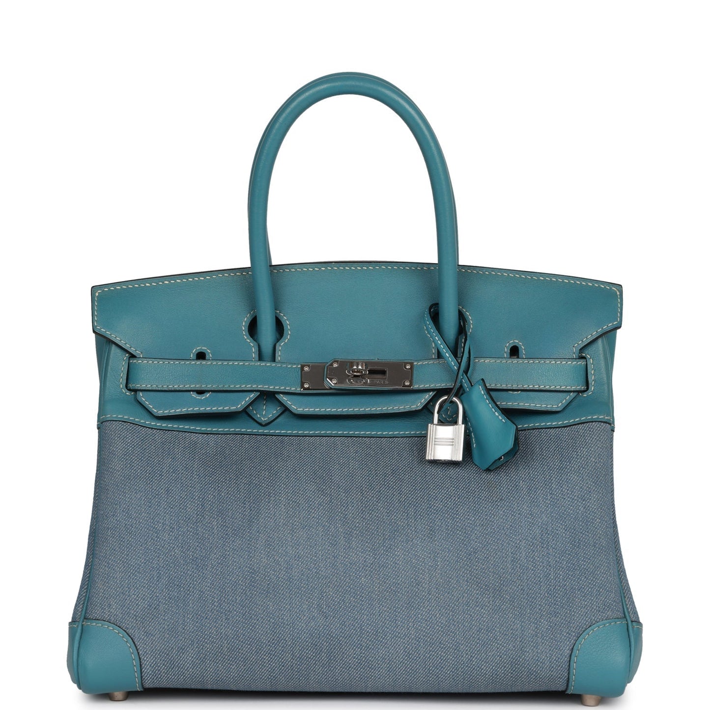 Vintage Luxury Hermes Birkin 30 Denim and Blue Jean Gulliver Palladium Hardware