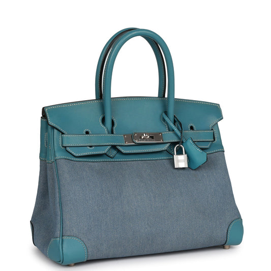 Vintage Luxury Hermes Birkin 30 Denim and Blue Jean Gulliver Palladium Hardware