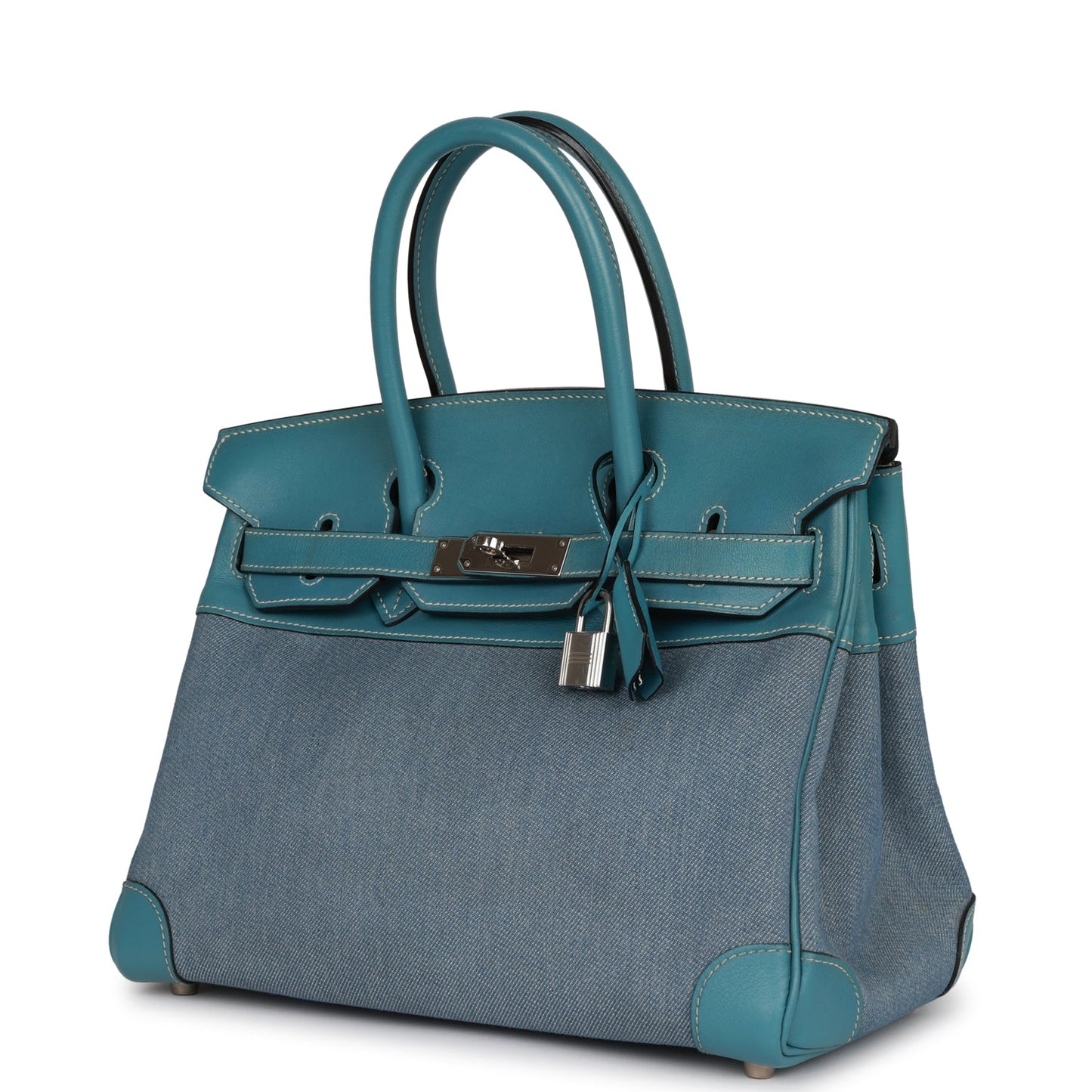Vintage Luxury Hermes Birkin 30 Denim and Blue Jean Gulliver Palladium Hardware