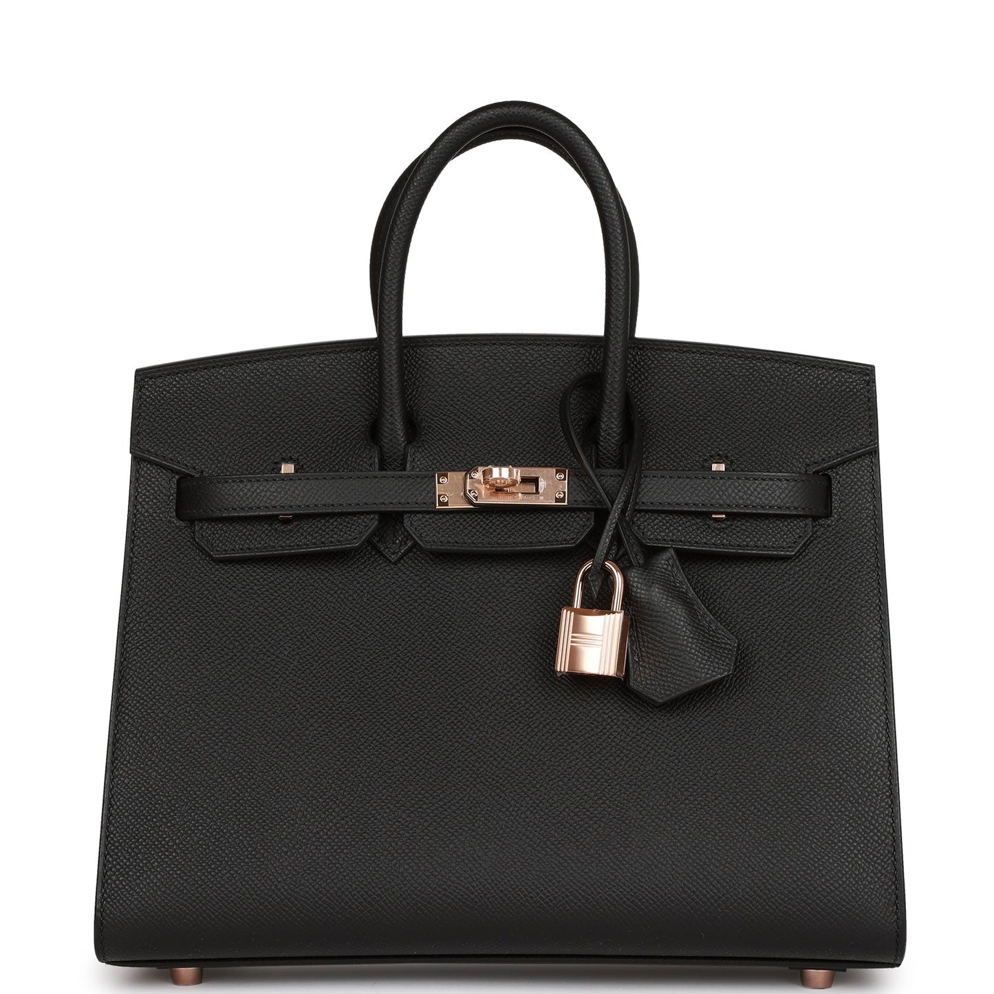 Luxury Hermes Birkin Sellier 25 Black Epsom Rose Gold Hardware