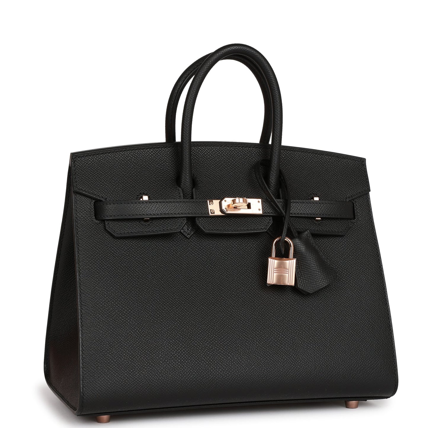 Luxury Hermes Birkin Sellier 25 Black Epsom Rose Gold Hardware