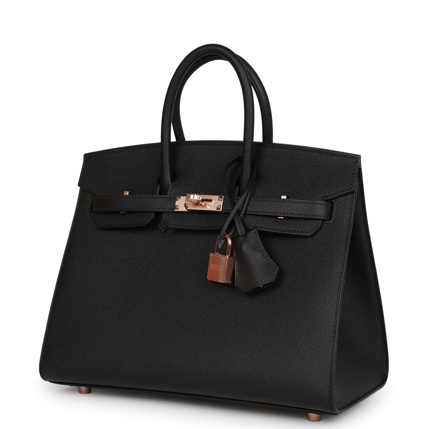Luxury Hermes Birkin Sellier 25 Black Epsom Rose Gold Hardware