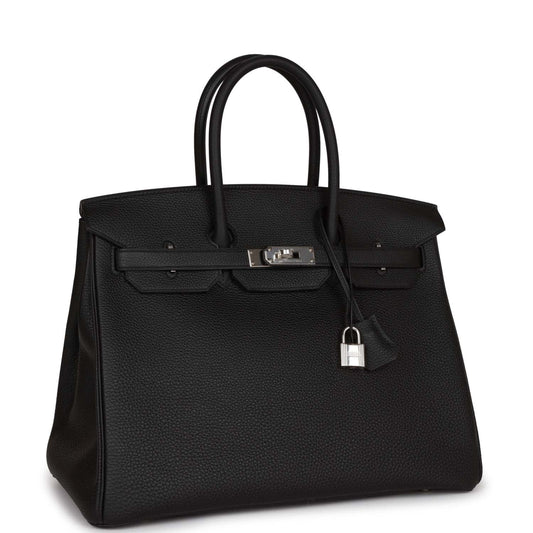 Luxury Hermes Birkin 35 Black Togo Palladium Hardware