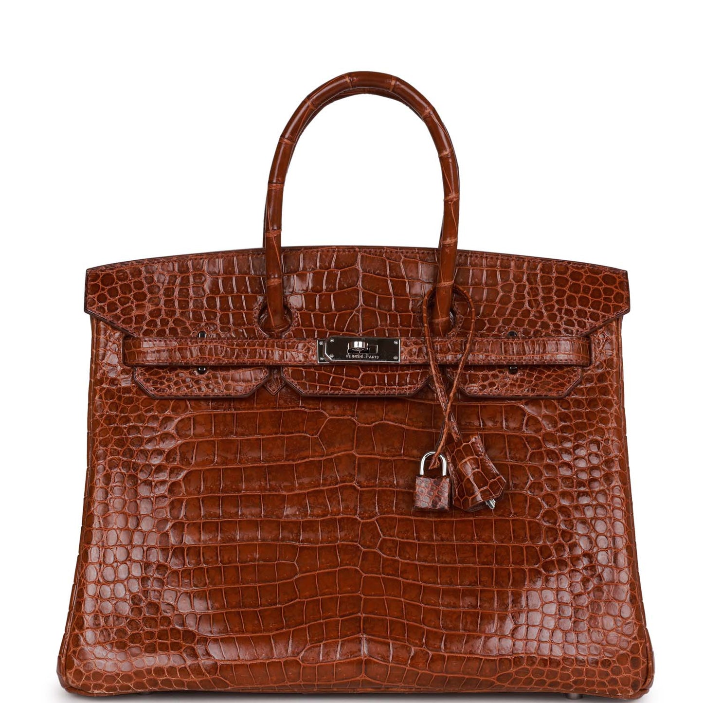Top Quality Luxury Hermes Birkin 35 Miel Shiny Porosus Crocodile Palladium Hardware
