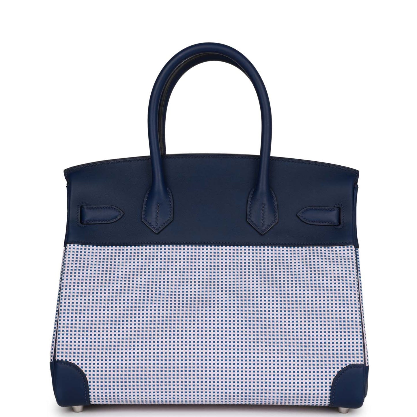 Luxury Hermes Quadrille Birkin 30 Bleu Saphir Swift and Ecru Mauve Toile Palladium Hardware