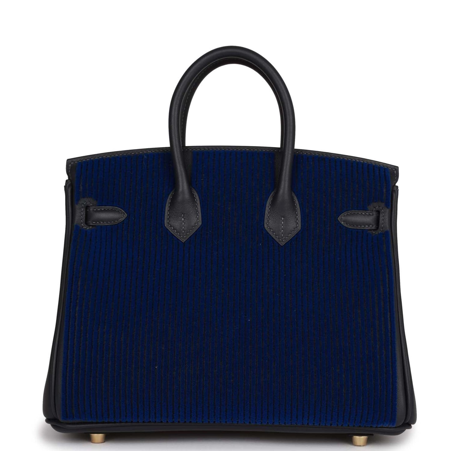 Luxury Hermes Birkin 25 Cote-a-Cote Tuffetage Bleu Saphir and Caban Swift Permabrass Hardware