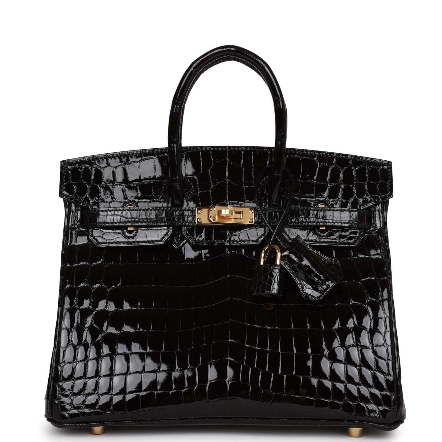 Luxury Hermes Birkin 25 Black Shiny Niloticus Crocodile Gold Hardware