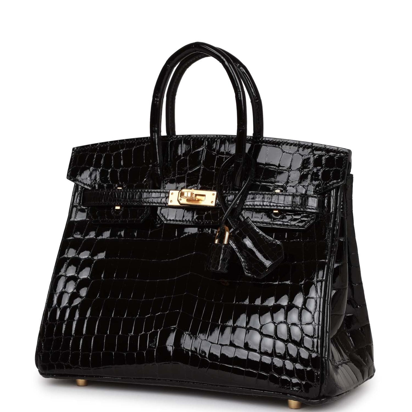 Luxury Hermes Birkin 25 Black Shiny Niloticus Crocodile Gold Hardware