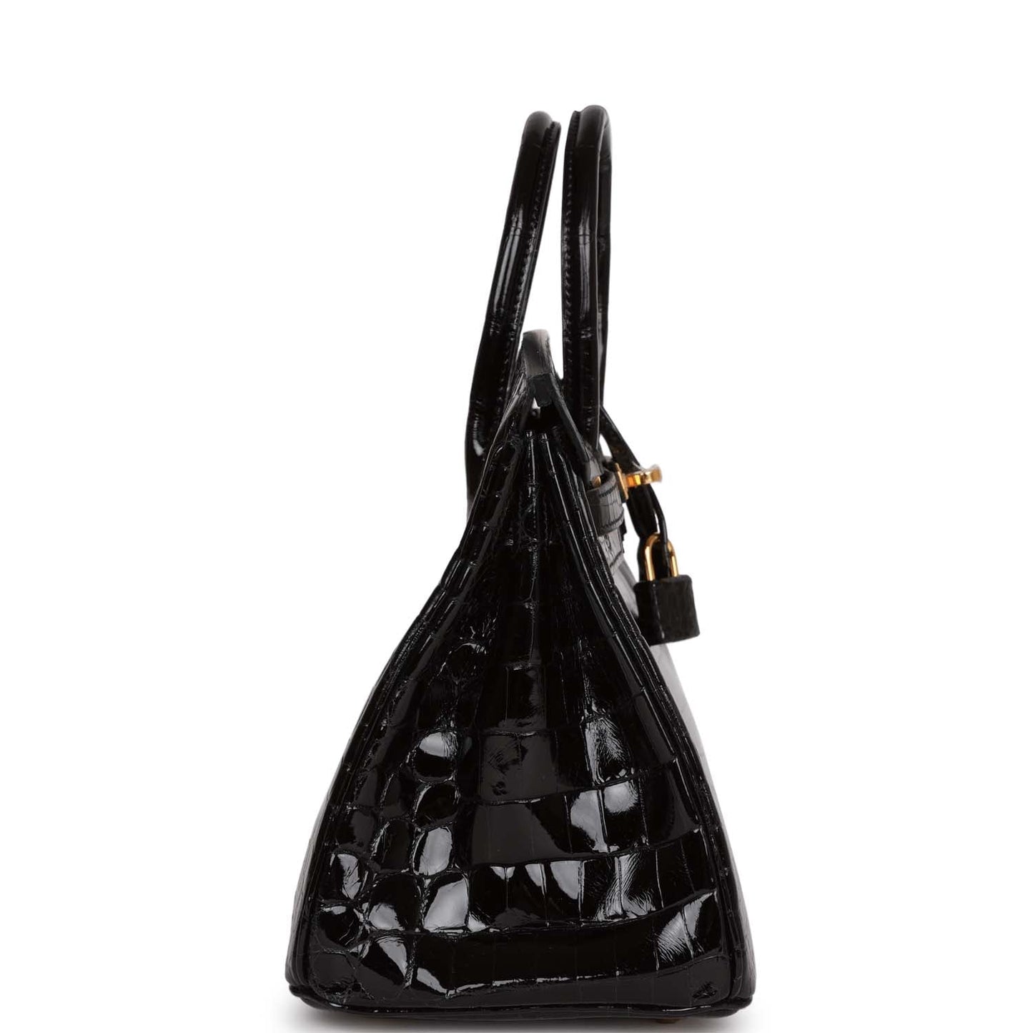 Luxury Hermes Birkin 25 Black Shiny Niloticus Crocodile Gold Hardware