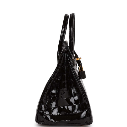 Luxury Hermes Birkin 25 Black Shiny Niloticus Crocodile Gold Hardware