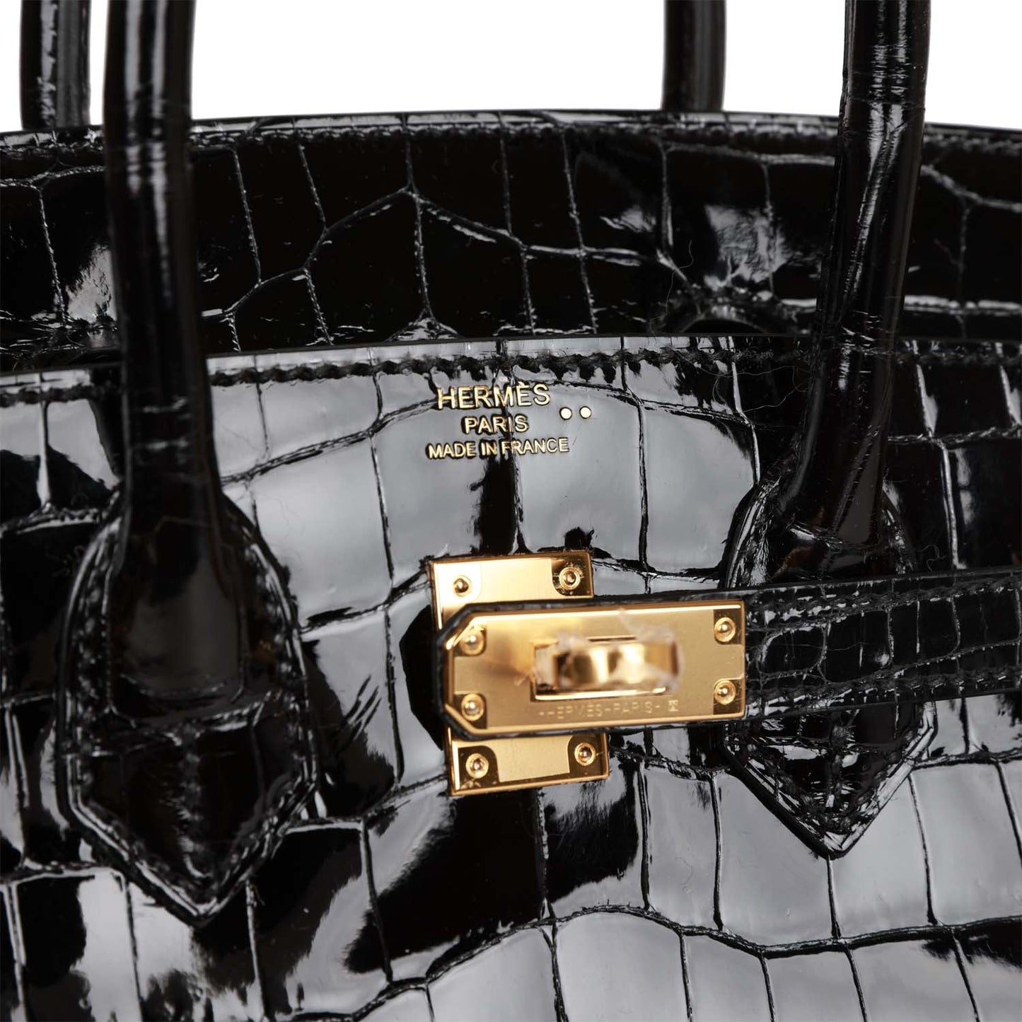 Luxury Hermes Birkin 25 Black Shiny Niloticus Crocodile Gold Hardware
