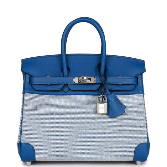 Luxury Hermes Birkin 25 Bleu Bill Toile H and Bleu France Swift Swift Palladium Hardware