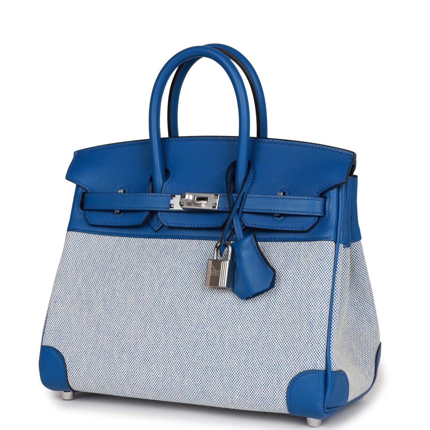 Luxury Hermes Birkin 25 Bleu Bill Toile H and Bleu France Swift Swift Palladium Hardware