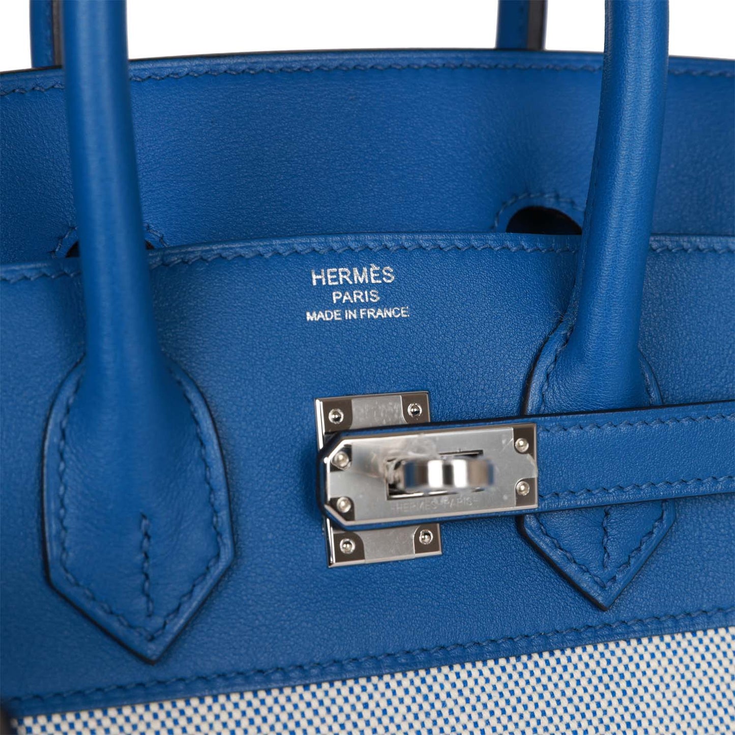 Luxury Hermes Birkin 25 Bleu Bill Toile H and Bleu France Swift Swift Palladium Hardware