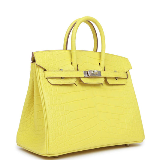 Luxury Hermes Birkin 25 Lime Matte Alligator Palladium Hardware