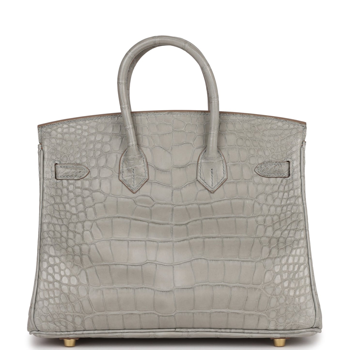 Luxury Hermes Special Order (HSS) Birkin 25 Gris Perle Verso Matte Alligator Brushed Gold Hardware