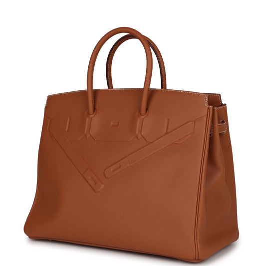 Luxury Hermes Birkin Shadow 35 Gold Swift Palladium Hardware