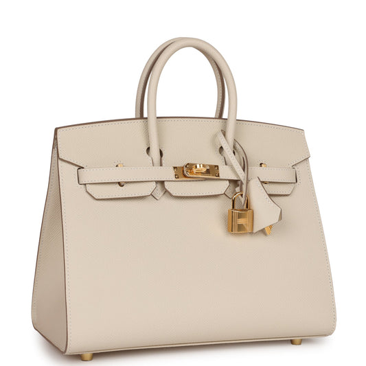 Luxury Hermes Birkin Sellier 25 Craie Epsom Gold Hardware