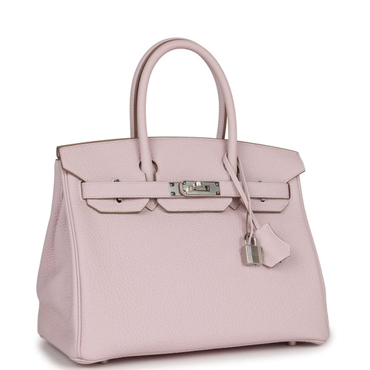 Luxury Hermes Birkin 30 Mauve Pale Clemence Palladium Hardware